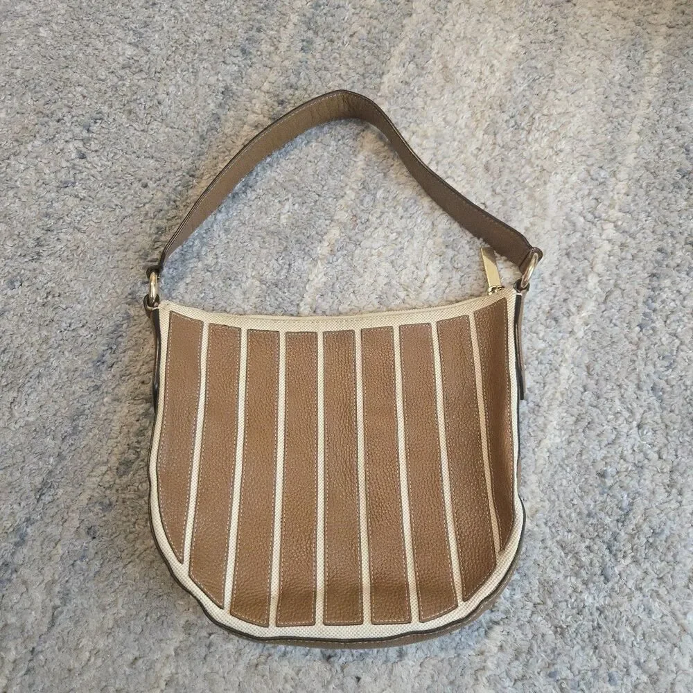 Michael Kors Brooklyn Applique Striped Medium Hobo Acorn Leather Bag Grommet